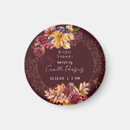 秋のバーガンディムーディー水彩画 ブライダルシャワー マグネット