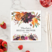 秋のバーガンディーとオレンジの花のブライダルシャワー スタンダードランチョンナプキン (インサイチュ)