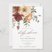 秋のバーガンディー＆オレンジの花のベイビーシャワー 招待状 (正面)