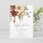 秋のバーガンディー＆オレンジの花のベイビーシャワー 招待状 (スタンド正面)