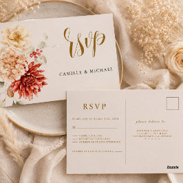 秋のバーガンディー 結婚式 RSVP ポストカード