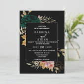 秋のバーガンディ エメラルドグリーンの黒の結婚式 招待状 (スタンド正面)