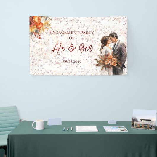 秋のバーガンディ オレンジ フラワーリハーサルディナー 横断幕 (トレードショー)