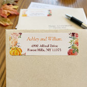 秋のバーガンディ オレンジ 花 葉 かぼちゃ ラベル