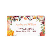 秋のバーガンディ オレンジ 花 葉 ラベル (正面)