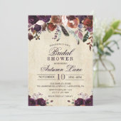 秋のバーガンディ ダーク フローラル ブライダル シャワー 招待状 (スタンド正面)