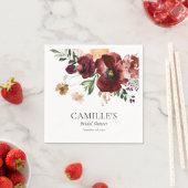 秋のバーガンディ フローラル ブライダル シャワー ペーパー スタンダードカクテルナプキン (インサイチュ)