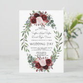 秋のバーガンディ マサラ フローラル リース ウェディング 招待状 (スタンド正面)