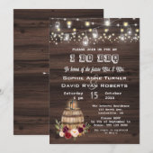 秋のバーガンディ ワインバー レトロ フラワーガーデン I DO BBQ 招待状 (正面/裏面)