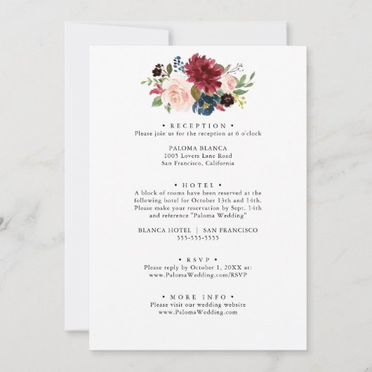 秋のバ素朴ルガンディフローラフロント&バック結婚ズ 招待状 (裏面)