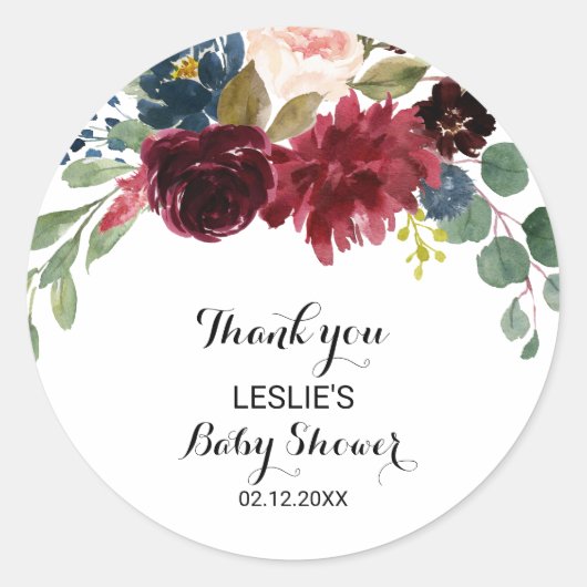 秋のバ素朴ルガンディ赤ちゃんシャワーありがとう ラウンドシール (正面)