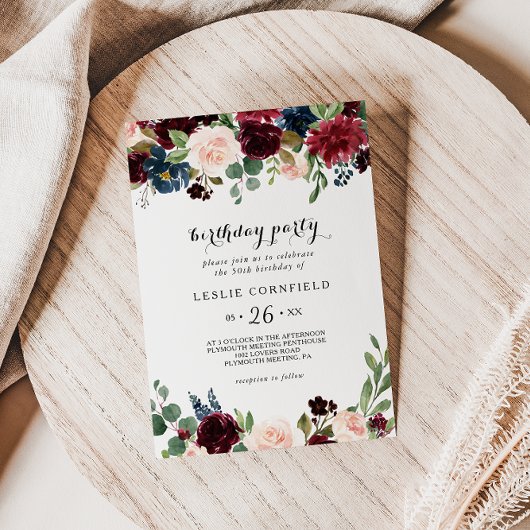 秋のバ素朴ルガンディ50歳の誕生日パーティー 招待状