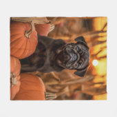 秋のパグ フリースブランケット (正面(横))