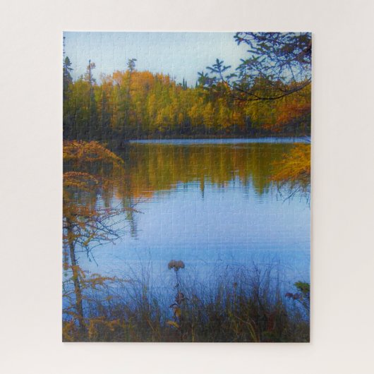 秋のパズルの湖を渡る木 ジグソーパズル (縦)