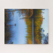 秋のパズルの湖を渡る木 ジグソーパズル (横)