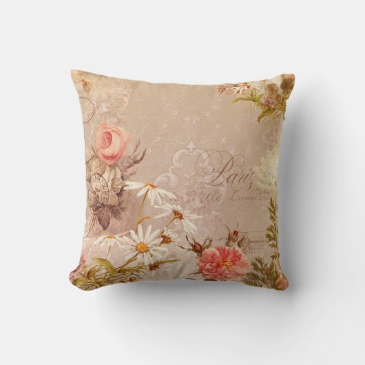 秋のパリヴィンテージフローラエフェメラダマスク クッション (正面)