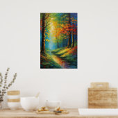 秋のパレット、緑豊かな森 ポスター (キッチン)