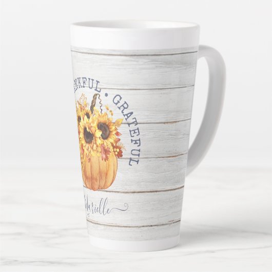 秋のパーソナライズされたかぼちゃひまわりラテマグカップ カフェラテマグ (右アングル)