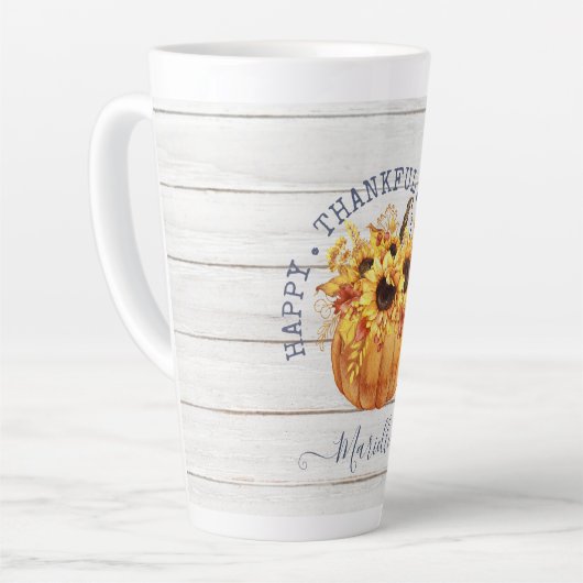 秋のパーソナライズされたかぼちゃひまわりラテマグカップ カフェラテマグ (左アングル)