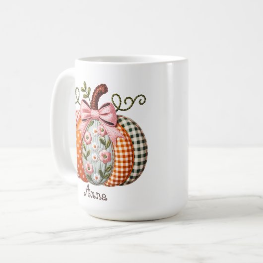 秋のパーソナライズされたかぼちゃマグ コーヒーマグカップ (正面左)
