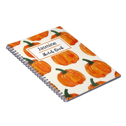 秋のパーソナライズされたかぼちゃ模様 ノートブック (右側)