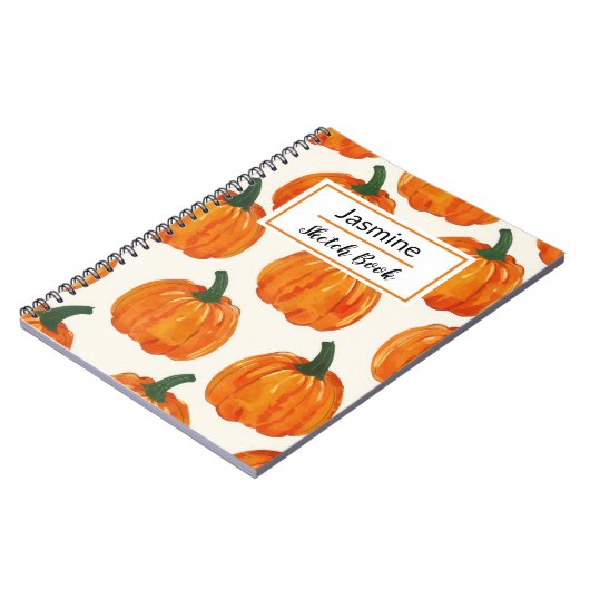 秋のパーソナライズされたかぼちゃ模様 ノートブック (左側)