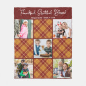 秋のパーソナライズされたオレンジ色の格子模様5写真コラージュ フリースブランケット (正面)