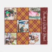 秋のパーソナライズされたオレンジ色の格子模様5写真コラージュ フリースブランケット (正面(横))