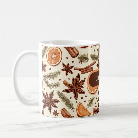 秋のパーソナライズされたスパイスマグカップ名 コーヒーマグカップ (左)