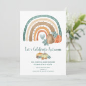 秋のパーティーウォーターカラーレインボーカボチャ 招待状 (スタンド正面)