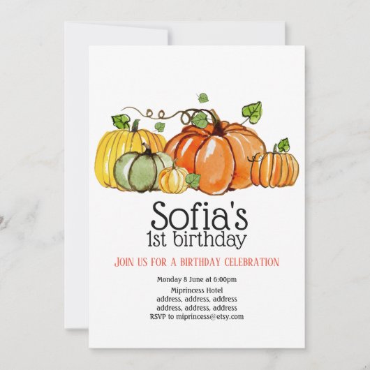 秋のパーティー、かぼちゃ、秋の招待 招待状 (正面)