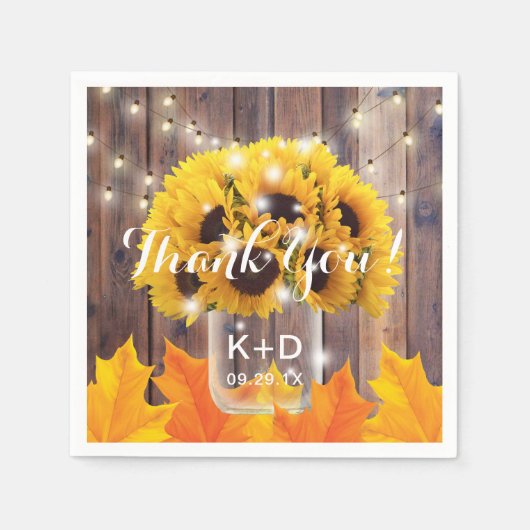 秋のヒマワリのジャストリングラ素朴イツ結婚 スタンダードカクテルナプキン (正面)