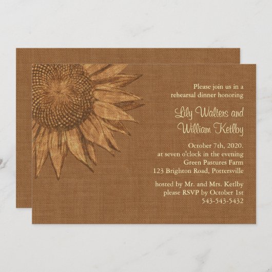 秋のヒマワリのリハーサルの夕食の招待状 招待状 (正面/裏面)