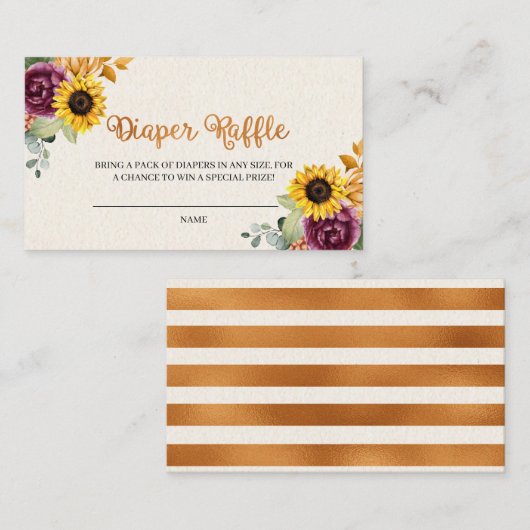 秋のヒマワリの秋のおむつのラッフルのエンクロージャカード エンクロージャーカード (正面/裏面)