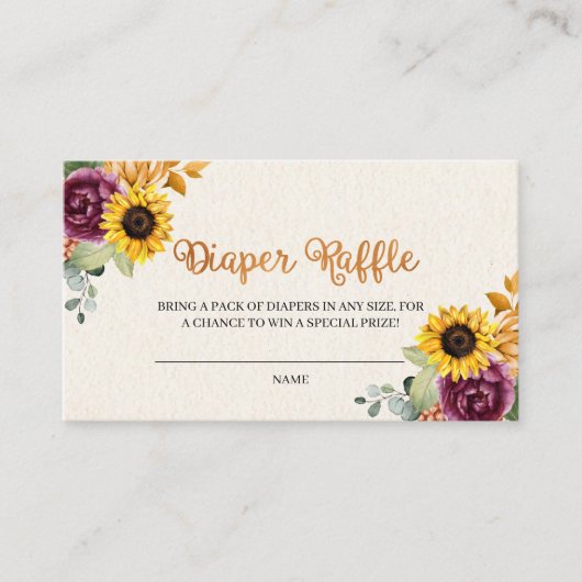 秋のヒマワリの秋のおむつのラッフルのエンクロージャカード エンクロージャーカード (正面)