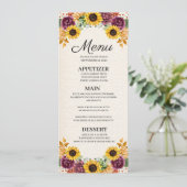 秋のヒマワリの花の結婚式メニュー 招待状 (スタンド正面)