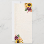 秋のヒマワリの花の結婚式メニュー 招待状 (裏面)