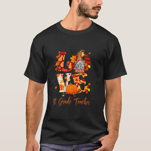秋のヒョウ柄ラブノーム 1年生の先生のための感謝祭 Tシャツ (正面)