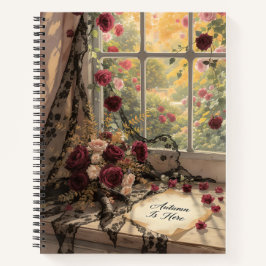 秋のビクトリアンウインドレースのカーテンバラアート ノートブック