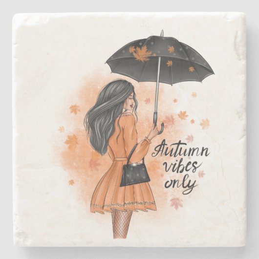 秋のビーズオンリー秋ファッションガールスクエア ストーンコースター (正面)