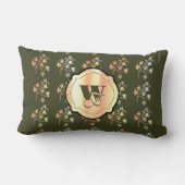 秋のビーズゴールデンつる植物ブランチオンカーキモノグラム ランバークッション (裏面)