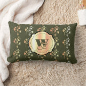 秋のビーズゴールデンつる植物ブランチオンカーキモノグラム ランバークッション (ブランケット)