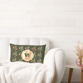 秋のビーズゴールデンつる植物ブランチオンカーキモノグラム ランバークッション