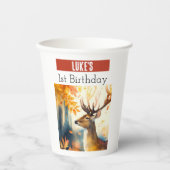 秋のビーズディアー – 1歳の誕生日 –  紙コップ (正面)