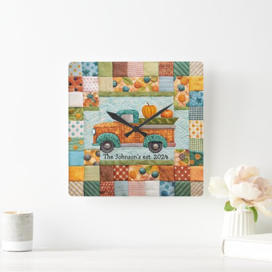 秋のピックアップトラックの壁時計 スクエア壁時計 (ホーム)