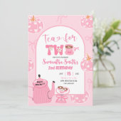 秋のピンクお洒落レトロティーガール2nd誕生日 招待状 (スタンド正面)