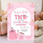秋のピンクお洒落レトロティーガール2nd誕生日 招待状