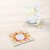 秋のピンクと黄色の水色のフローラ結婚 スクエアペーパーコースター (インサイチュ)