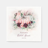 秋のピンクのカボチャとバーガンディーの花のブライダルシャワーのおしゃれなナプキン スタンダードカクテルナプキン (正面)