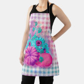 秋のピンクのカボチャのアクアフラワーギンガムプレイド エプロン (インサイチュ)